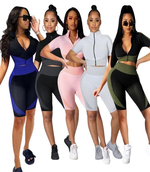 

2022 summer tracksuits women striped printed shorts two piece jogger set biker shorts outfit sheer yoga pants1648733, Gray
