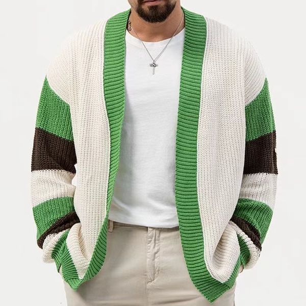 

men's sweaters fashion trend spring autumn knit coat long sleeve loose cardigan casual patchwork color male outerwear 230822, White;black