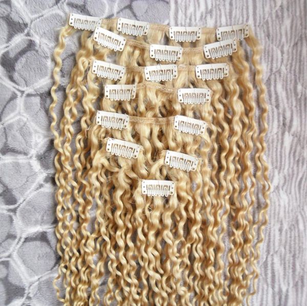 

100g mongolian kinky curly weave remy hair clip in human hair extensions thick 8pcsset6831144, Black;brown