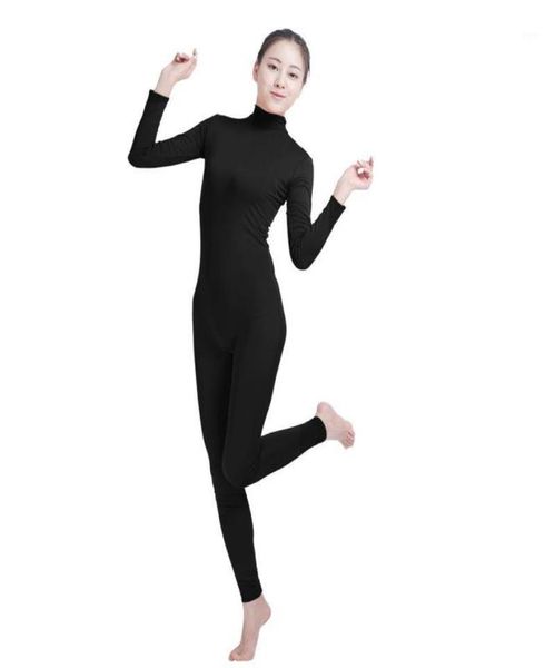 

ensnovo cosplay nylon spandex jumpsuits and rompers lycra bodysuit turtleneck spandex long sleeve suit footless unitard18926431, Black