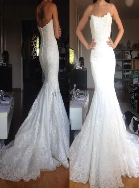

elegant mermaid wedding dresses bridal gowns 2021 strapless backless sweep train appliques garden country vestidos de novia plus s8877428, White