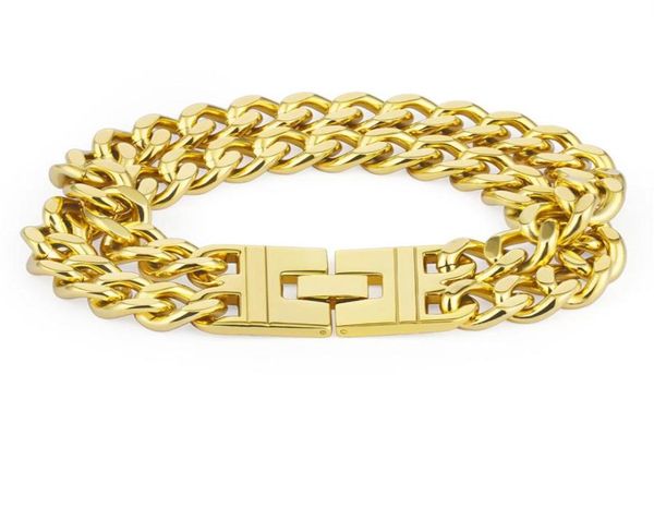 

heavy large big long double hand chain hiphop bracelet gold color stainless steel punk bracelets mens jewelry 235mm256a4591994, Black