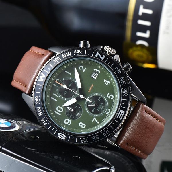 

2021 men luxury watches six stitches series all dials work mens quartz watch japan brand leather belt clock chron2432, Slivery;brown
