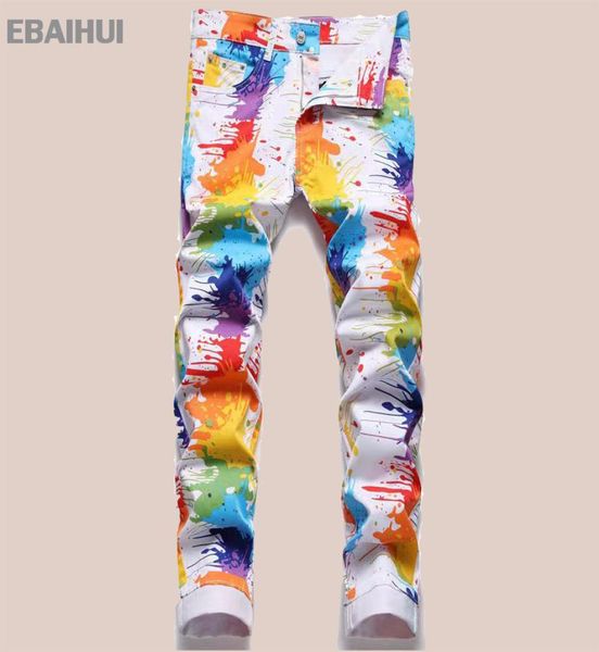 

ebaihui new men039s jeans spring fashion 3d colorful graffiti printed slim fit denim pants male hip hop streetwear cotton elast5561846, Blue