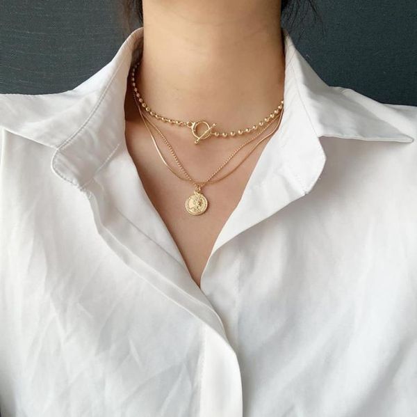 

brand women multi chains necklace vintage metal coin pendant necklace for women punk jewelry ball chain chokers necklaces 20204496281, Golden;silver