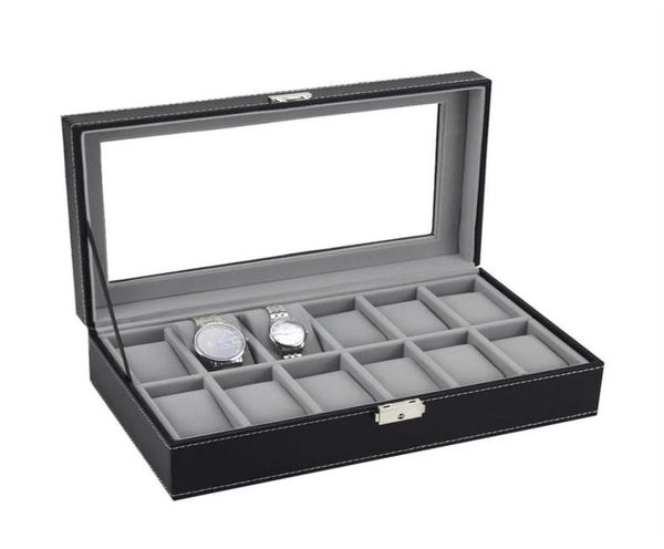 

6 10 12 slots watch box case rings chain necklace holder storage organizer jewelry display watch pu leather casket saat trendcy cx7690586, Black;blue