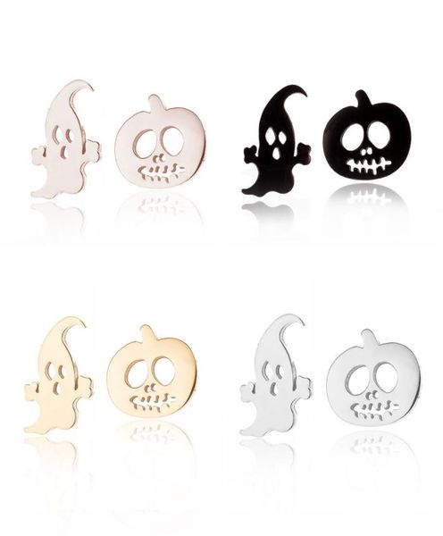 

new trendy all saints039 day holiday stainless steel studs for women dainty asymmetric ghost pumpkin stud earrings halloween je8981203, Silver