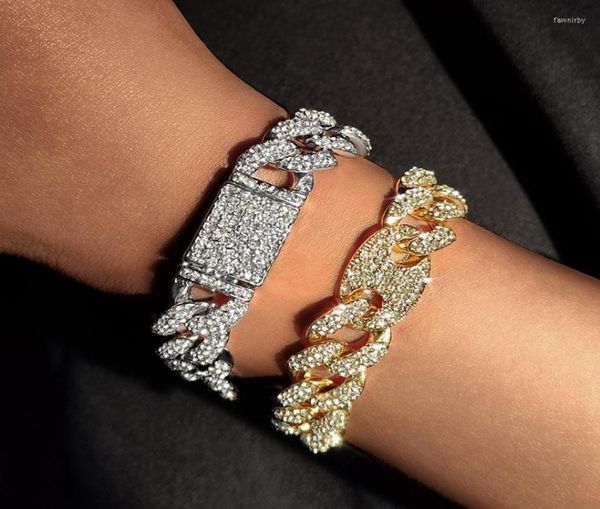 

charm bracelets flatfoosie 14mm iced out pig nose cuban chain bracelet for women men luxury crystal link punk hip hop jewelry fawn3412425, Golden;silver