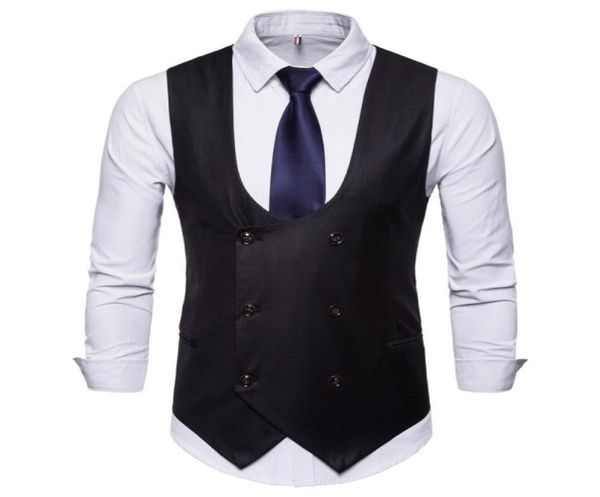 

autumn men039s fashion slim suit vest men039s doublebreasted solid color vest wedding groom vest support custom9812265, Black