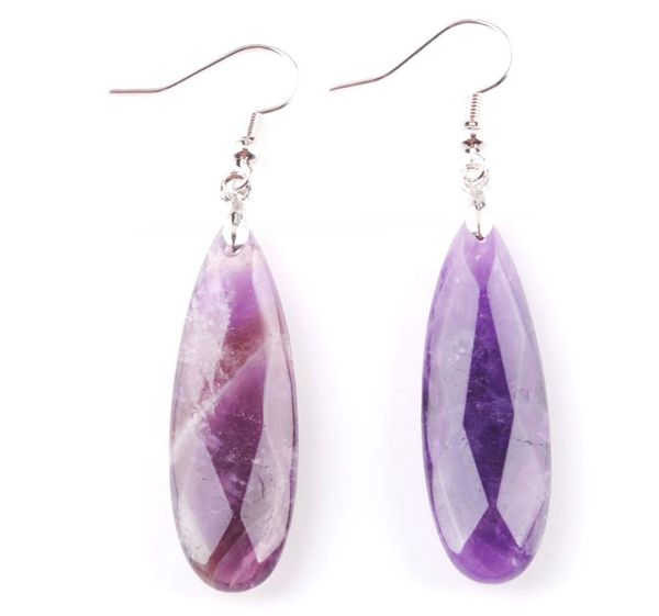 

wojiaer natural amethyst stone earrings reiki gem stones beads dangle hook drop earring vintage faceted polygon for female jewelry6934947, Silver