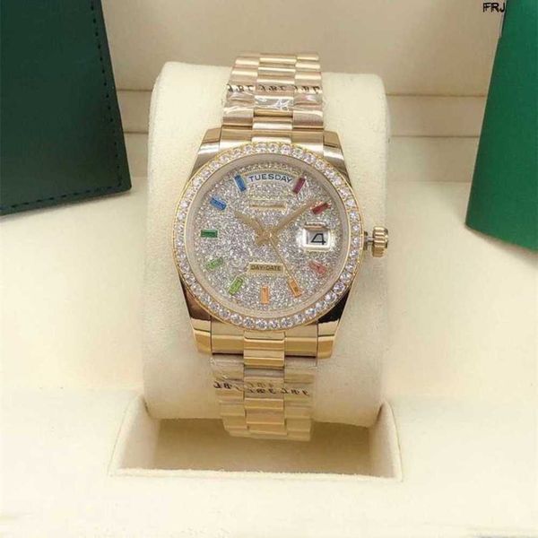

rolaxs watch diamond luxury designer classic fashion automatic inlaid with colored size 36mm sapphire glass a ladies favorite christmas gift, Slivery;golden