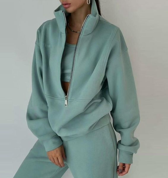 

women039s tracksuit casual solid long sleeve hooded sport suits autumn warm hoodie sweatshirts and long pant fleece two piece s7431397, White