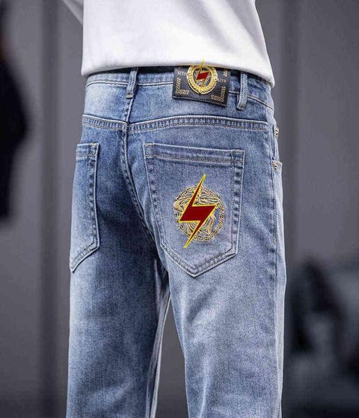 

end high men039s fashion jeans autumn embroidery elastic slim straight tube2865838, Blue