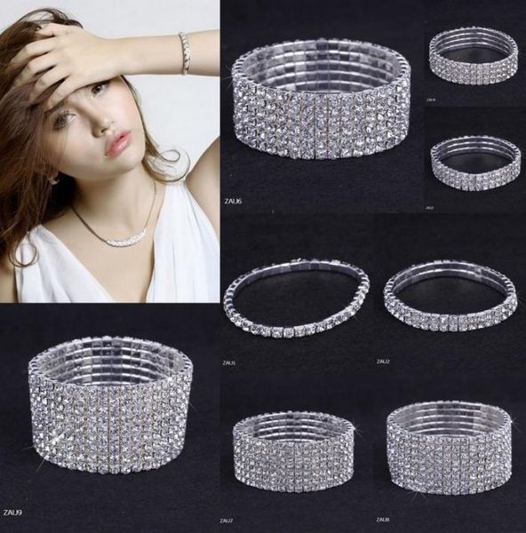 

110 rows tennis shiny crystal bridal bracelet women white rhinestone cystl stretch wedding bangle for ladies fashion luxury jewel5971779, Golden;silver