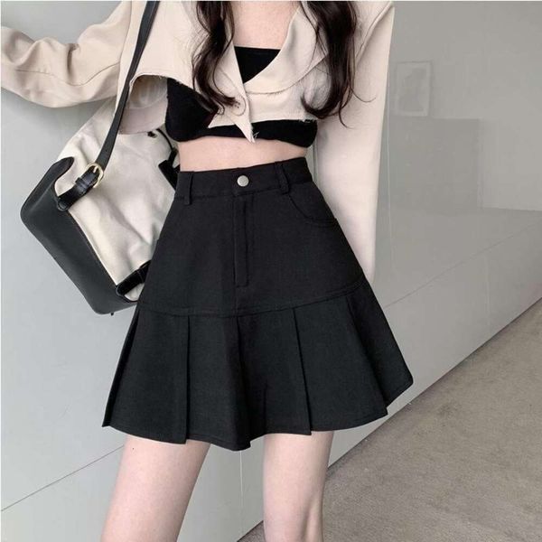 

high waist black half length skirt womens clothing spring style a line short pleated
