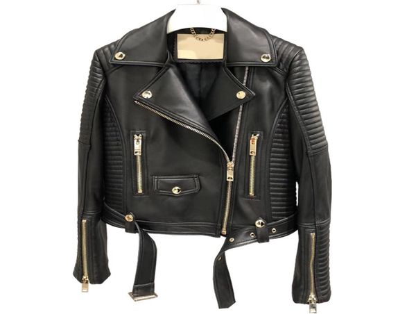 

new luxury genuine leather jacket women black fashion slim motorcycle biker real sheepskin leather short coats belt female 2010304523768