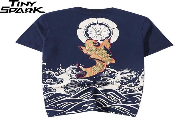 

men t shirt 2020 streetwear japanese harajuku tshirt koi fish wave print hip hop tshirt short sleeve summer cotton tees lj202983010, White;black