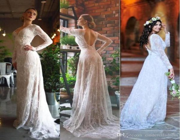 

2019 elegant mermaid wedding dress backless full lace long sleeve bridal gown bohemian beach backless wedding gown bc18876430134, White