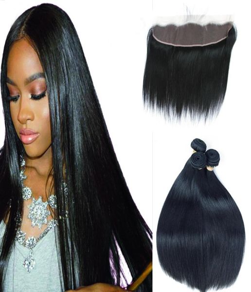 

leila 3 bundle with frontal malaysian straight hair weave remy human hair bundle and 13x 4 lace frontal closure with bundles4474256, Black;brown