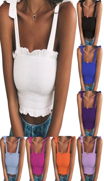 

casual women sleeveless slim ruffled bandage yoga vest solid color tank crops fashion crop sexys womens summer vests9127368, White