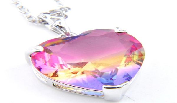 

luckyshine new for woman heart bi colored tourmaline gems pendants 925 silver necklace pendant jewelry new249i7050844