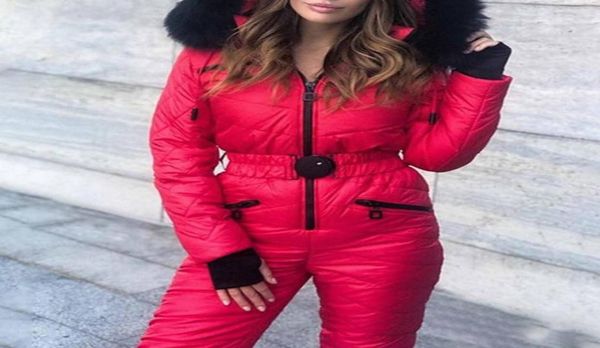 

laamei one piece ski suit women jackets winter hooded parka jumpsuit bodysuit sashes jumpsuits zipper overalls tracksuits women05670440, Black;white