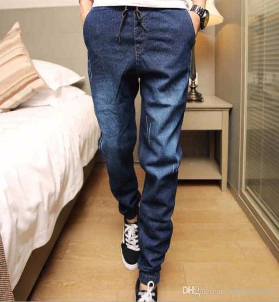 

mens denim jeans men drawstring slim fit denim joggers mens joggers jeans stretch elastic jean pencil4162651, Blue