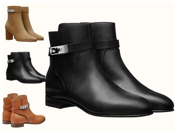 

winter fashion brand kelly buckles saint germain ankle boots leather women's booty ladies martin boots chunky-heeled black brown cool k