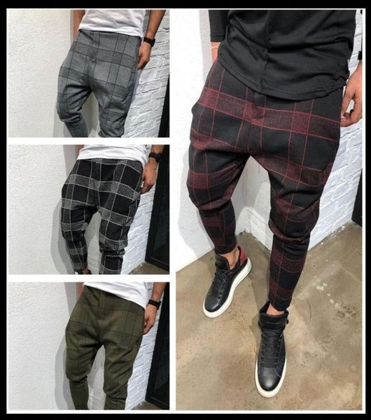 

2020 plaid mens casual pants stripe square printed sweatpants harem pants mens winter checkerboard fashion male streetwear9559197, Black