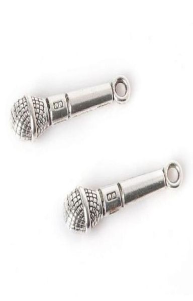 

100pcslot ancient silver alloy music microphone charms pendants for diy jewelry making findings 25x8mm9648792, Bronze;silver