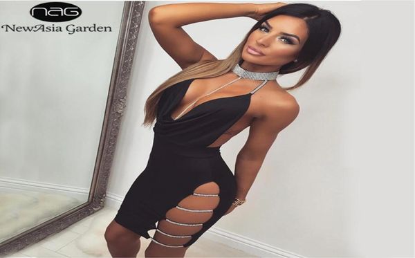

newasia garden women dress black bodycon rhine sequin halter backless dress 2018 summer dresses mini party dresses9042293, White;black