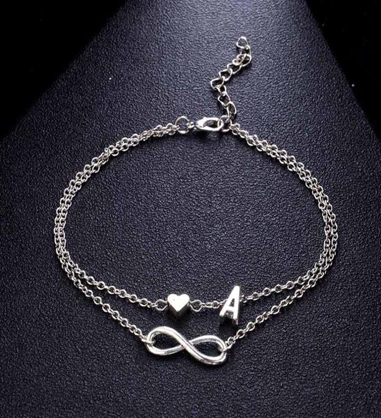 

silver heart letters anklets leg bracelets set alphabet anklets barefoot ankle chain sandal footwear summer foot jewelry9586641, Golden;silver