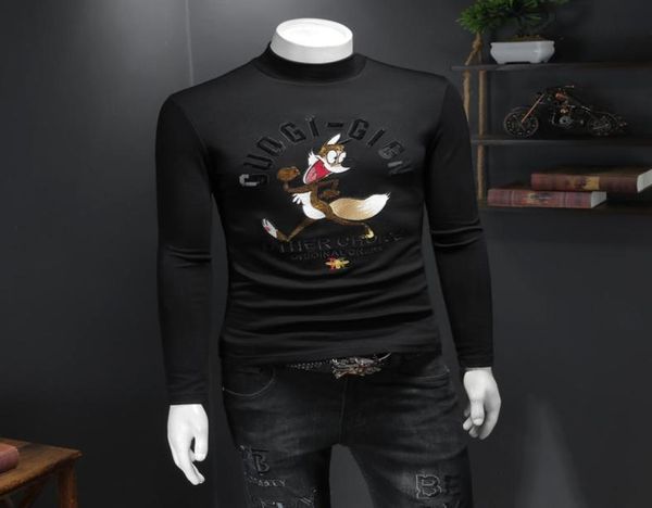 

men039s embroidered thickened long sleeve tshirts animal pattern printing plus size 2022 new warm bottoming 99548903298, White;black
