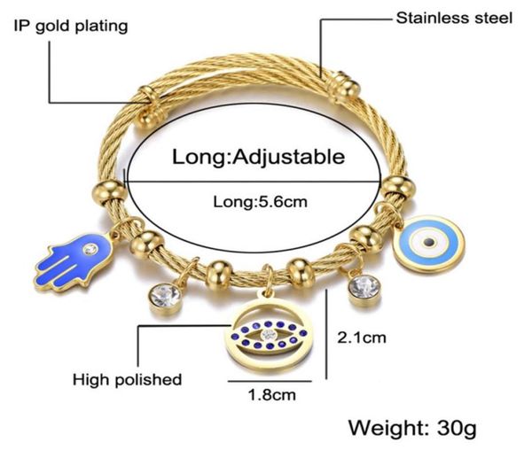 

2021 fashion blue eyes evil eye stainless steel gold men and women friendship couple bracelet turkey middle east charm charming br2648002, Golden;silver