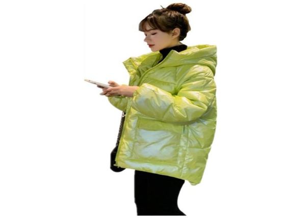 

2020 new fashion women039s winter jacket cotton bright shiny hooded coat short thick warm casual woman parkas g7269715356, Black