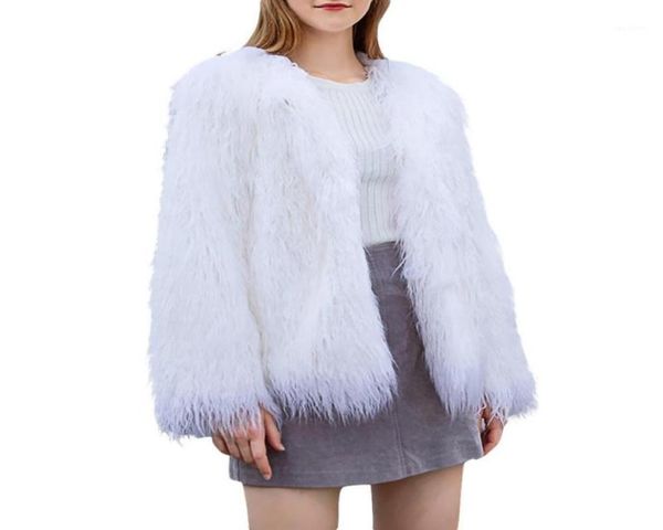 

plus size faux fur coat women winter fur jacket white vintage plush lady warm fluffy jacket coats overcoat womens clothes 201918787350, Black