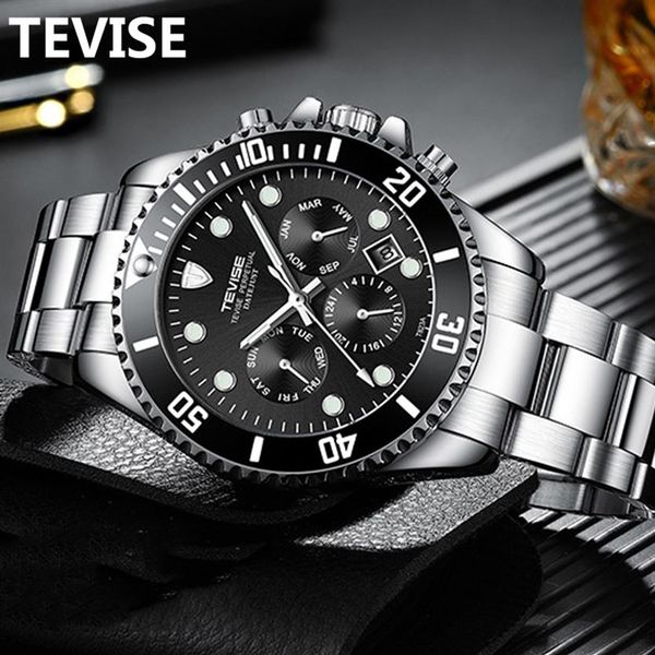 

tevise fashion automatic mens watches stainless steel men mechanical mristwatch date week display male clock with box238q, Slivery;brown