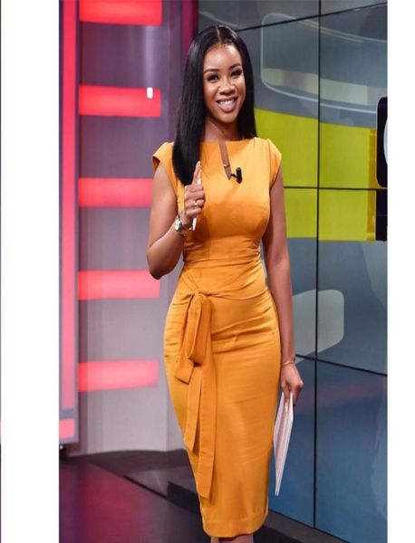 

woman dress yellow elastic large size ladies bodycon dresses office work waist belt modest classy african fashion casual5147721, Black;gray