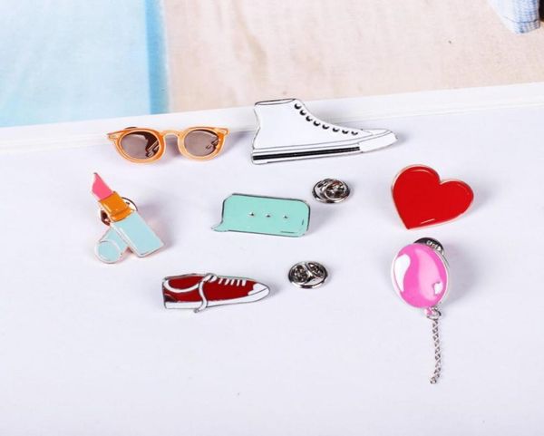 

cartoon gym shoes balloon lipstick heart sunglass cute metal brooch pins button pins badges gift whole7716804, Gray