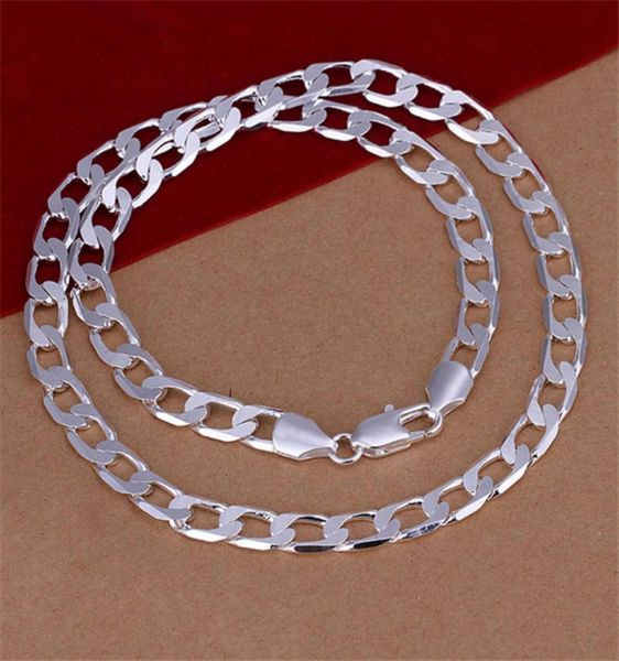 

new arrival 8mm flat sideways necklace men sterling silver plate necklace stsn034fashion 925 silver chains necklace factory direc2480174