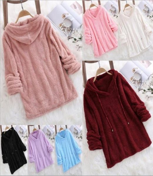 

women039s hoodies sweatshirts autumn winter long sleeve plush women blue pink white fluffy flannel pullover pajama loose hood417388007336, Black