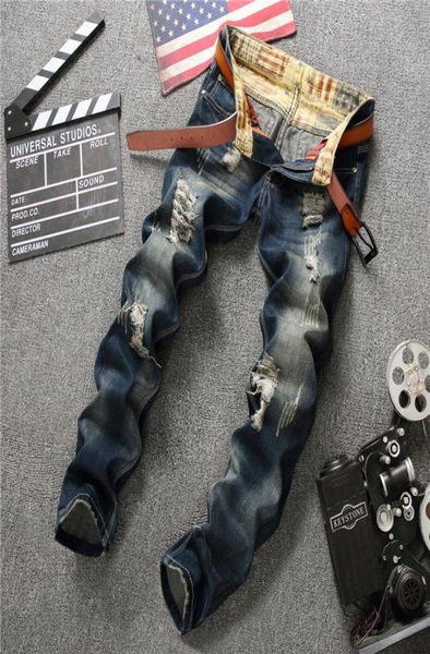 

biepa men039s distressed ripped jeans fashion designer motorcycle moto biker denim elastic hip hop men jeans 00132489031, Blue