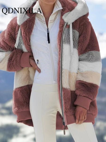 

women s fur faux winter coat for women oversize long teddy bear warm thickening fleece coats jacket sleeve 230821, Black
