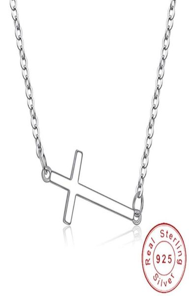 

dainty real 925 sterling silver horizontal sideways cross necklace simple crucifix neckless celebrity inspired jewelry sn011 choke1324832, Golden;silver