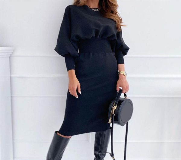 

fashion oneck long sleeve pencil dress women autumn winter black pink bodycon elegant office woman dresses robe femme 2202262929190, Black;gray