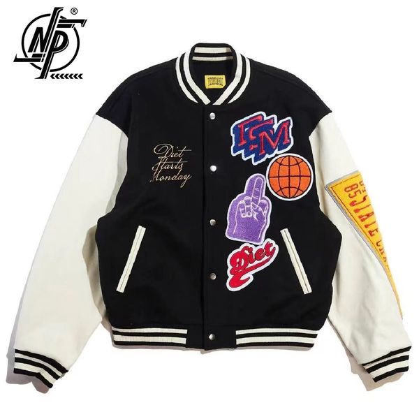 

men s jackets hip hop varsity men women letter embroidery flocking bomber jacket harajuku coats baseball outwear 2023 230822, Black;brown