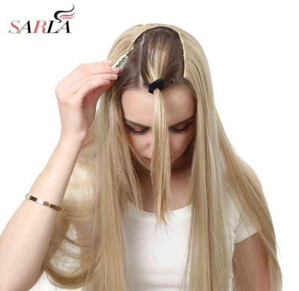 

sarla u part clip in hair extension clipon natural thick false fake synthetic blonde long straight hairpieces 16  24 inch 220209926937, Black;brown