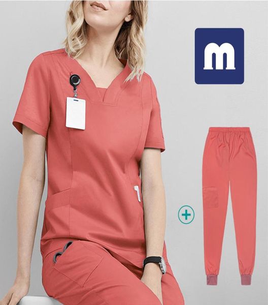

medigo041 women039s two piece pants scrubs hospital uniform workwear women health nurse dental operating room hand washing sui6902819, White