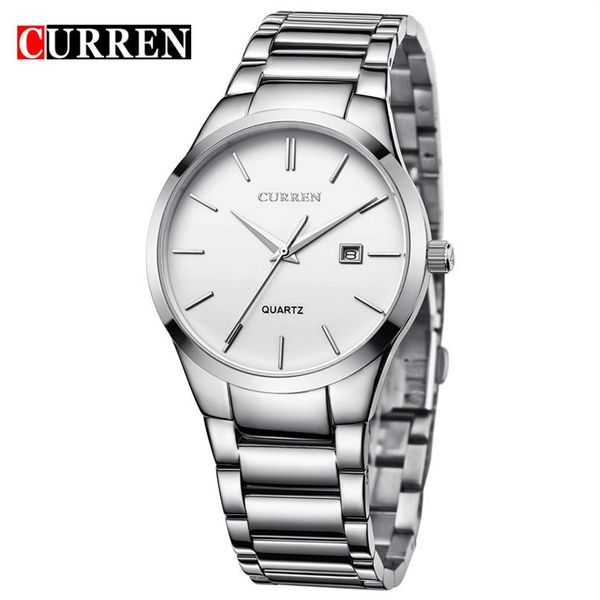 

curren luxury classic fashion business men watches display date quartz-watch wristwatch stainless steel male clock reloj hombre303d, Slivery;brown