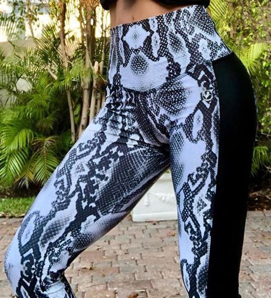 

high waist snake skin print push up leggings women leather patchwork polyester ankle length polyester fitness leggins pants7854475, Black